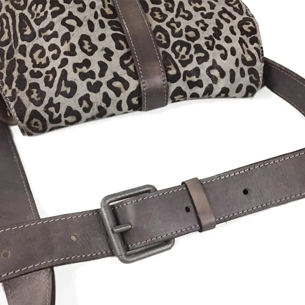 PATRICIA NASH Vintage Leopard Print Fur Leather Shoulder Bag